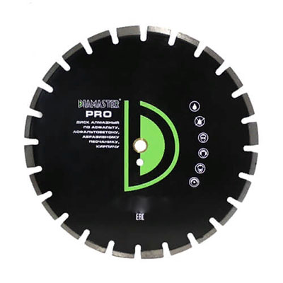 Диск алмазный сегментный Diamaster Pro 350x25,4 (40x3,2x10/16) мм 21z (асфальт, wet, dry) Диск алмазный сегментный Diamaster Pro 350x25,4 (40x3,2x10/16) мм 21z (асфальт, wet, dry)