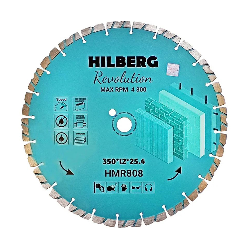 Диск алмазный отрезной 350x25,4x12 Hilberg Revolution HMR808 Диск алмазный отрезной 350x25,4x12 Hilberg Revolution HMR808