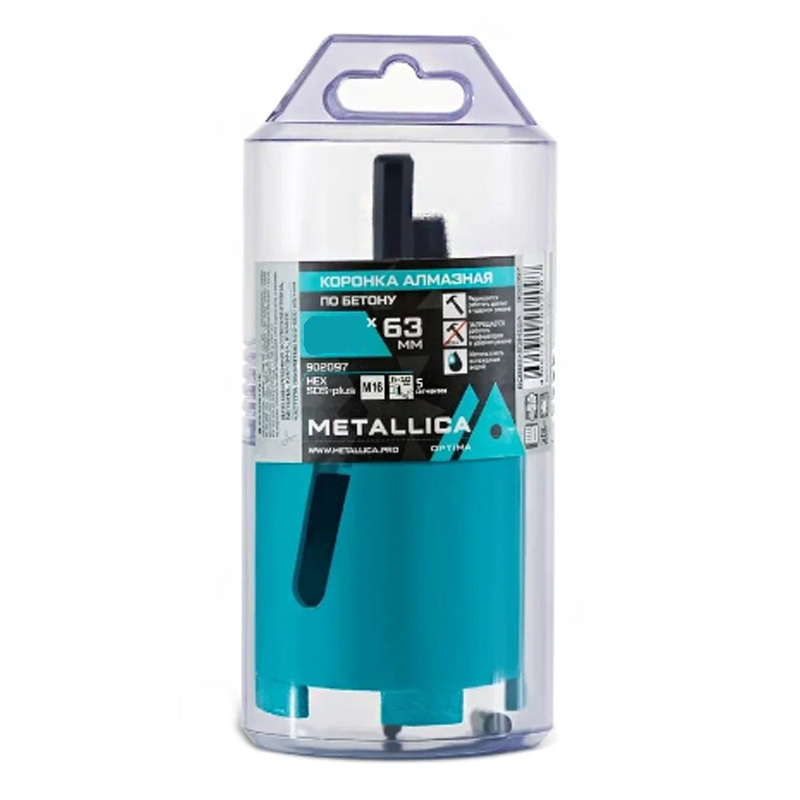 Коронка алмазная METALLICA Optima 82x63 мм, М16, с хвостовиками HEX, SDS-plus, по бетону, в тубе Коронка алмазная METALLICA Optima 82x63 мм, М16, с хвостовиками HEX, SDS-plus, по бетону, в тубе