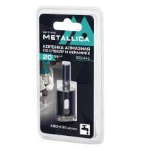 Коронка алмазная METALLICA Optima 20x55 мм, #80, по стеклу, плитке, 1 шт, в блистере. Коронка алмазная METALLICA Optima 20x55 мм, #80, по стеклу, плитке, 1 шт, в блистере.