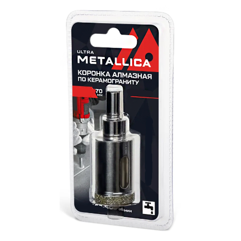 Коронка алмазная METALLICA Ultra 32х70 мм, #46, с сверлом, по керамограниту, плитке, в блистере
