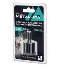 Коронка алмазная METALLICA Optima 32x55 мм, #80, по стеклу, плитке, 1 шт, в блистере. Коронка алмазная METALLICA Optima 32x55 мм, #80, по стеклу, плитке, 1 шт, в блистере.