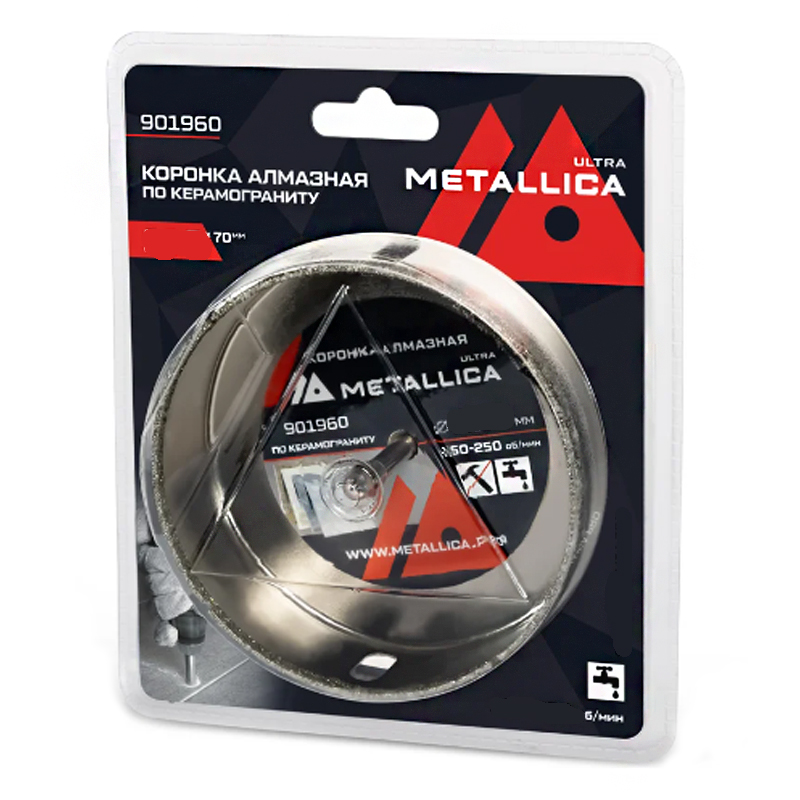 Коронка алмазная METALLICA Ultra 110х70 мм, #46, с сверлом, по керамограниту, плитке, в блистере
