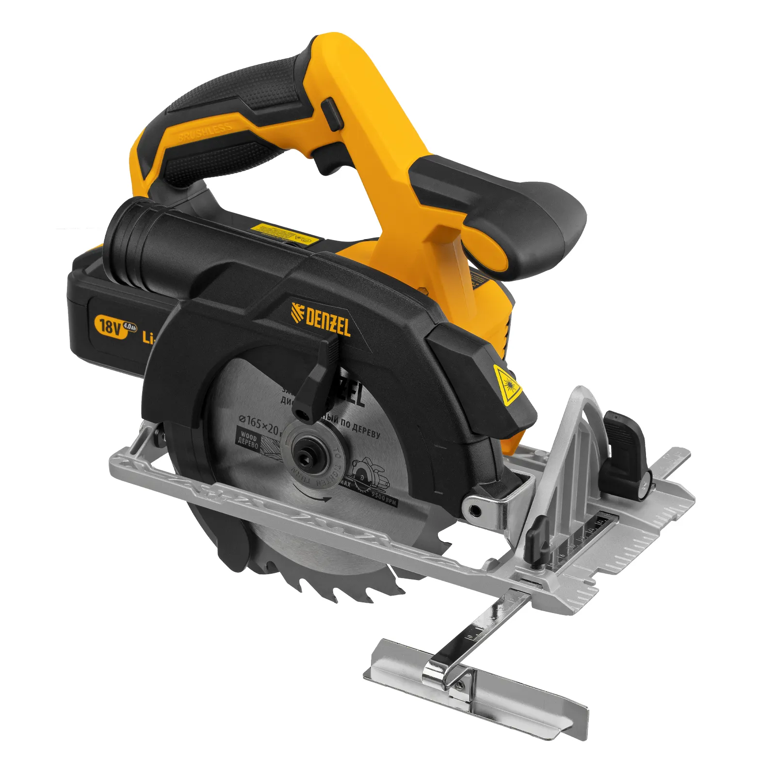 Пила циркулярная аккумуляторная бесщеточная Denzel CCS-165, 18В Li-Ion