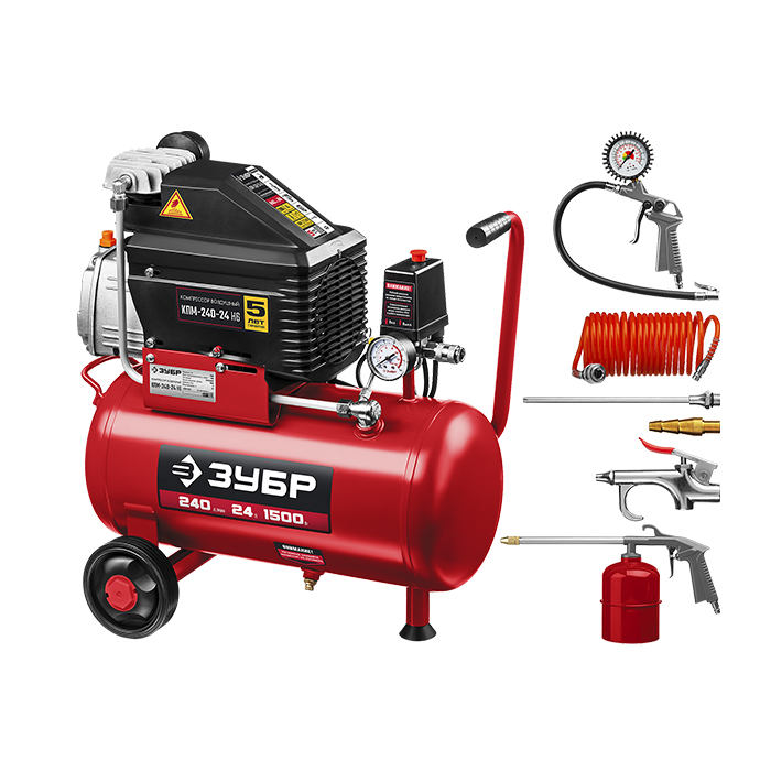 Компрессор поршневой ЗУБР КПМ-240-24 Н6 (с набором аксессуаров) Компрессор поршневой ЗУБР КПМ-240-24 Н6 (с набором аксессуаров)
