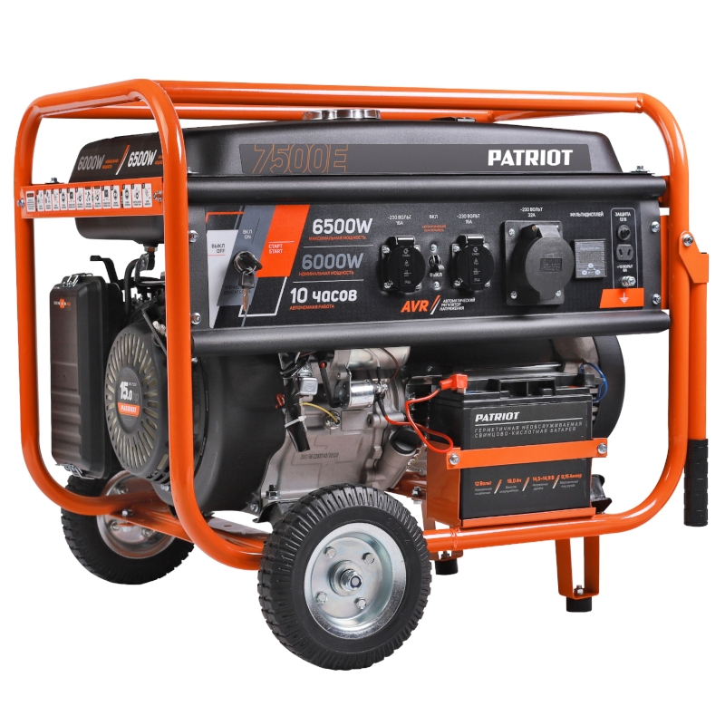 Генератор бензиновый PATRIOT GRS 7500 E, 15лс, 6500Вт, объем 25л