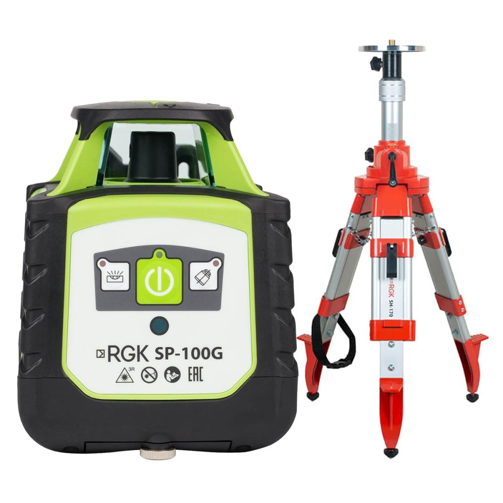 Комплект ротационный нивелир RGK SP-100G + элевационный штатив RGK SH-170