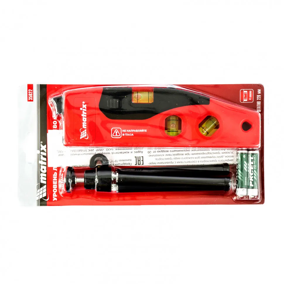 Уровень лазерный, 180 мм, 220 мм штатив, 4 глазка Matrix Уровень лазерный, 180 мм, 220 мм штатив, 4 глазка Matrix