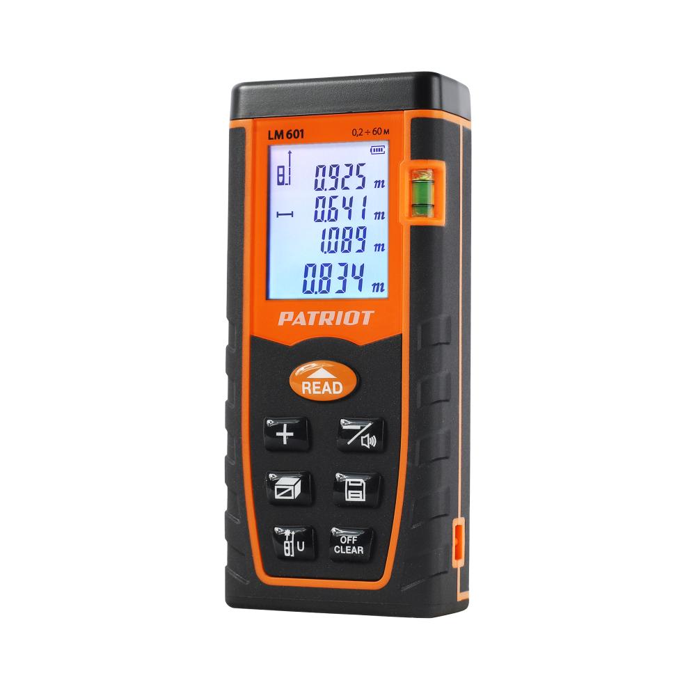Строительный дальномер лазерный PATRIOT LM 601 с подсветкой, дистанция 60м, чехол в комплекте