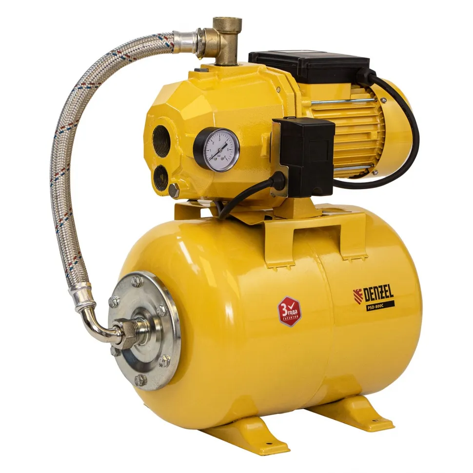 Насосная станция эжекторная Denzel PSD800C, 800 Вт, 2400 л/ч, ресивер 24 л, всасывание 20 м