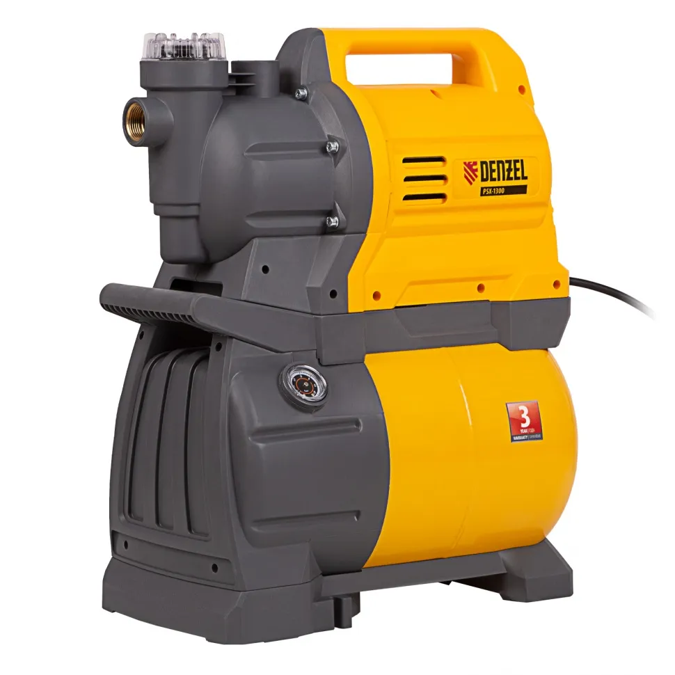 Насосная станция Denzel PSХ1300, Х-Pro, 1300 Вт, 4500 л/ч, ресивер 24 л, подъем 48 м Насосная станция Denzel PSХ1300, Х-Pro, 1300 Вт, 4500 л/ч, ресивер 24 л, подъем 48 м