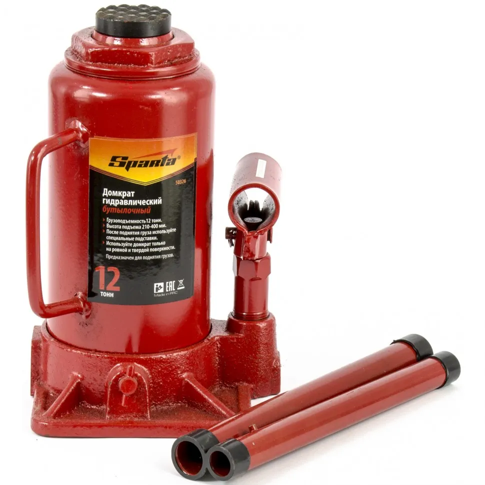 Домкрат гидравлический бутылочный, 12 т, h подъема 210-400 мм Sparta Домкрат гидравлический бутылочный, 12 т, h подъема 210-400 мм Sparta