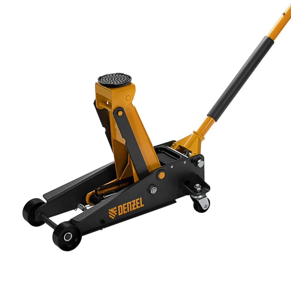 Домкрат гидравлический подкатной Denzel 3 т, с фиксатором, быстрый подъем, 135-480 мм, профессиональ Домкрат гидравлический подкатной Denzel 3 т, с фиксатором, быстрый подъем, 135-480 мм, профессиональ