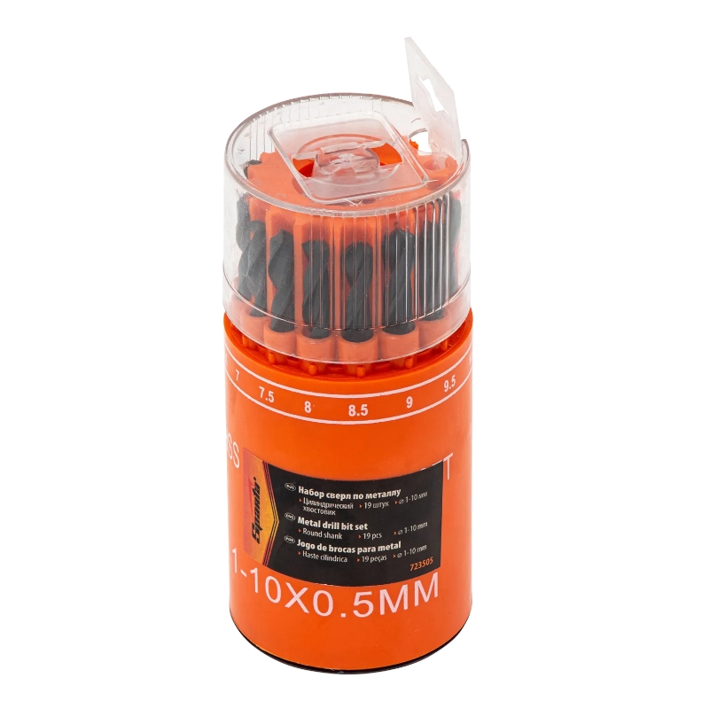 Набор сверл по металлу, 1-10 мм, (через 0.5 мм), HSS, 19 шт, в стакане, цилиндрический хвостовик Набор сверл по металлу, 1-10 мм, (через 0.5 мм), HSS, 19 шт, в стакане, цилиндрический хвостовик