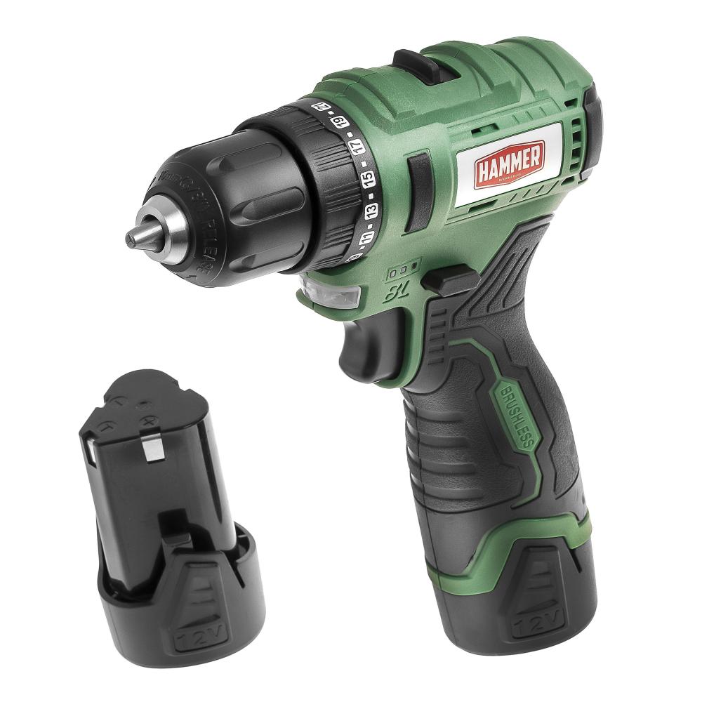 Шуруповерт аккумуляторный бесщёточный / дрель-шуруповерт HAMMER ACD12BLC + 2 акк. в кейсе NKR