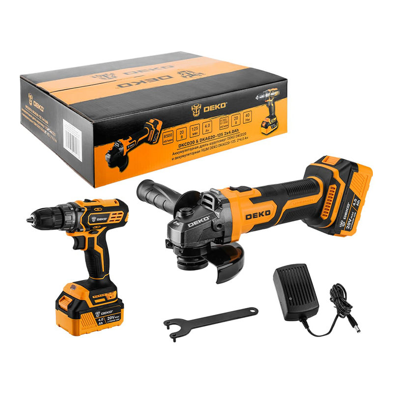 Аккумуляторная дрель-шуруповерт DEKO DKCD20 20В и аккумуляторная УШМ DEKO DKAG20-125 20В 125мм 2х4,0 Аккумуляторная дрель-шуруповерт DEKO DKCD20 20В и аккумуляторная УШМ DEKO DKAG20-125 20В 125мм 2х4,0